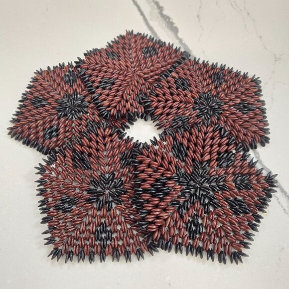 vintage Handcrafted Hawaiian Koa Seed Coasters Set Of 5 - Picture 7 of 16